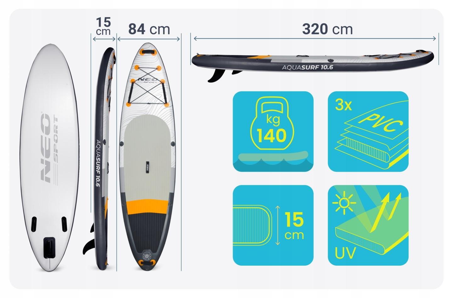 Termékkép 11: Aquasurf SUP deszka 320 x 84 x 15 cm Neo-Sport 170211