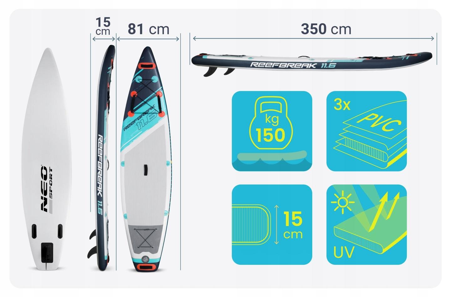 Termékkép 11: Reefbreak SUP deszka 350 x 81 x 15 cm Neo-Sport 170312