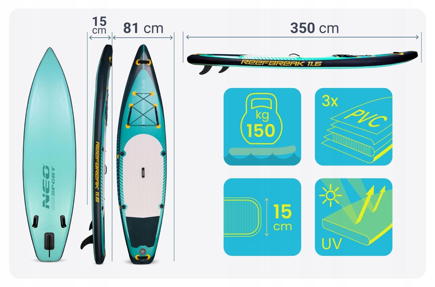Termékkép 10: Reefbreak SUP deszka 350 x 81 x 15 cm Neo-Sport 170313