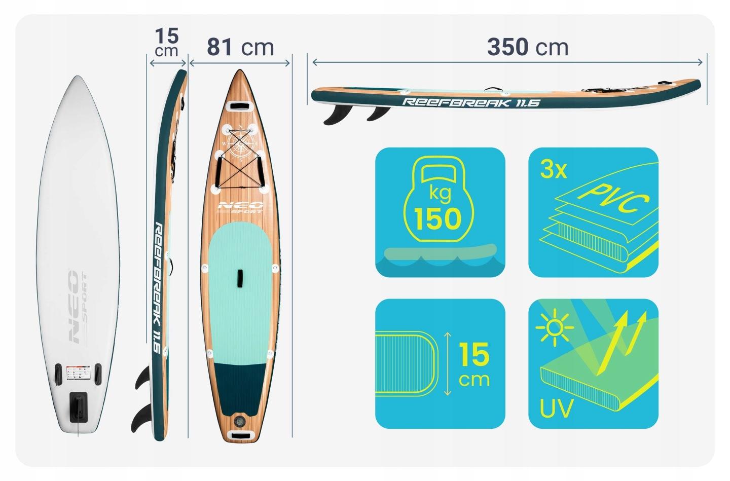 Termékkép 10: Reefbreak SUP deszka 350 x 81 x 15 cm Neo-Sport 170314