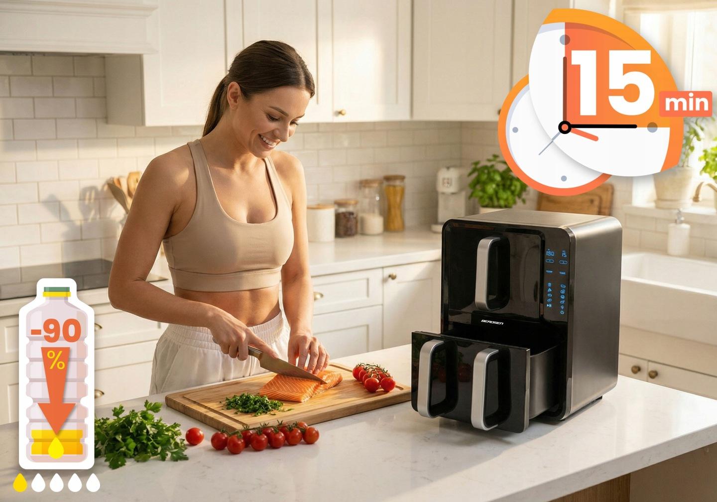 Termékkép 3: Berdsen kétkamrás forrólevegős sütő 12 l, 2800 W J-366400