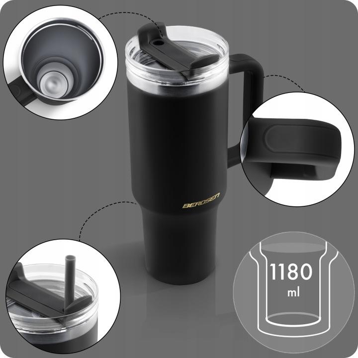 Termékkép 5: Poharas termosz szívószállal 1180 ml fekete J-378800
