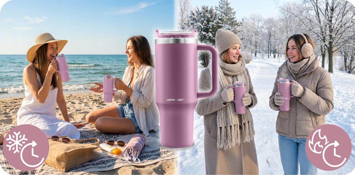Termékkép 6: Szívószálas termoszpohár 1180 ml, rózsaszín J-378802