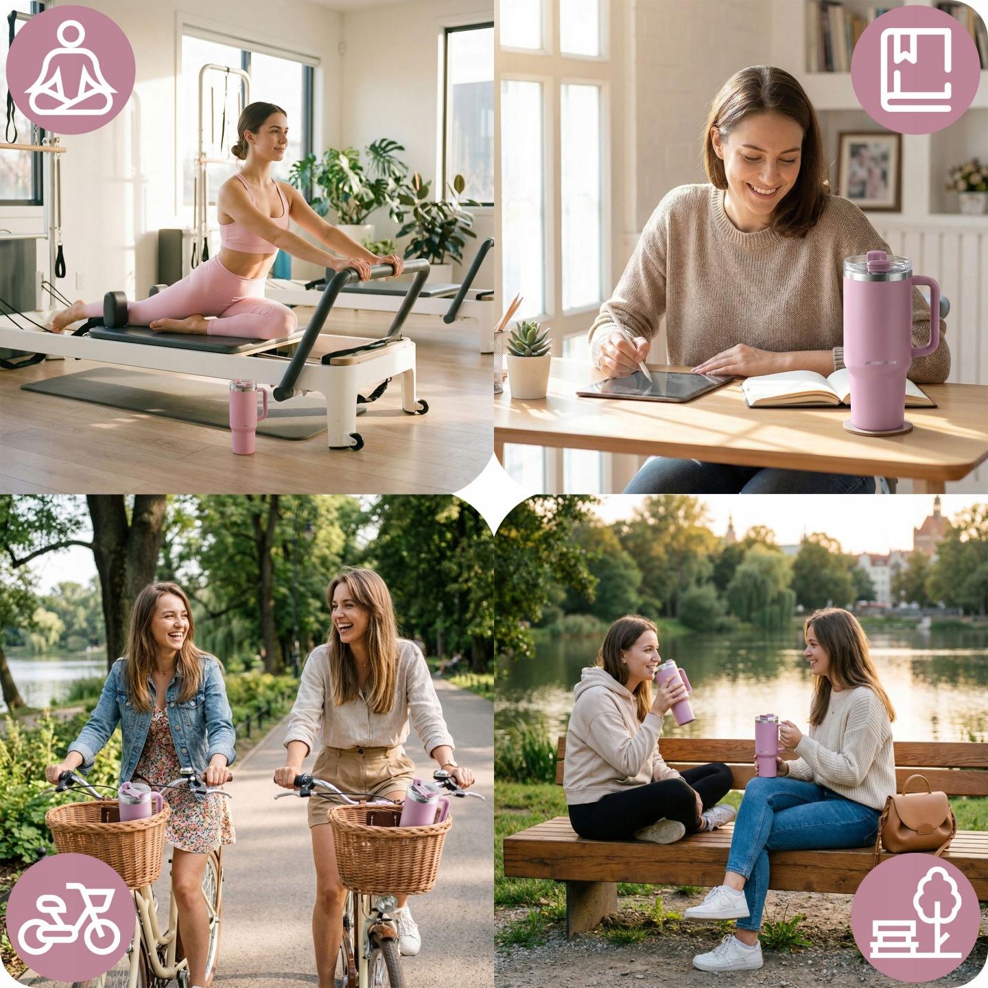 Termékkép 9: Szívószálas termoszpohár 1180 ml, rózsaszín J-378802