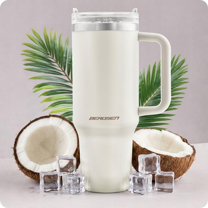 Termékkép 2: Szívószálas termo bögre 1180 ml, krém, J-378804