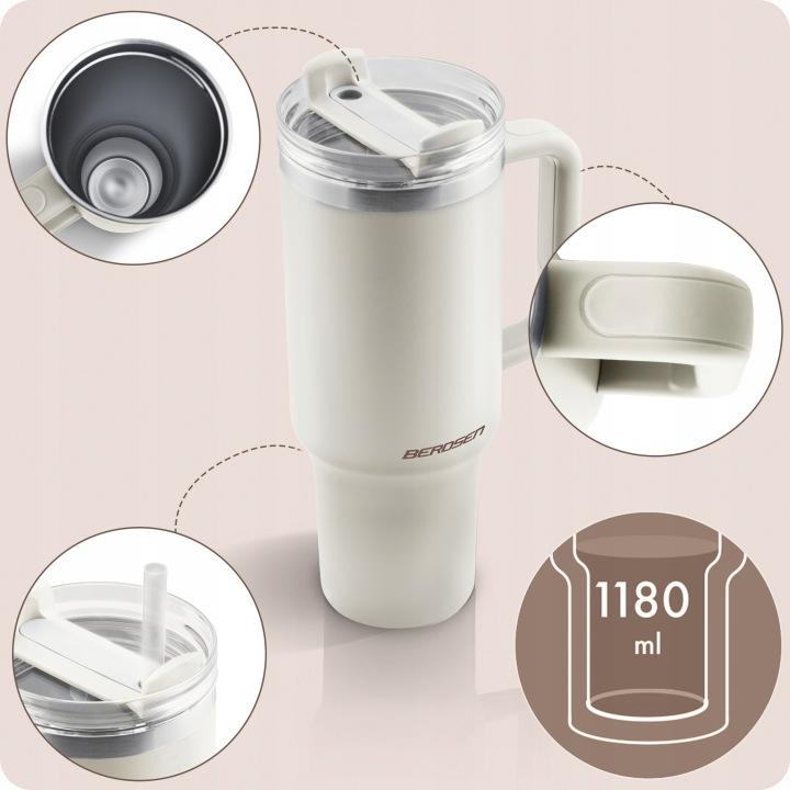 Termékkép 5: Szívószálas termo bögre 1180 ml, krém, J-378804
