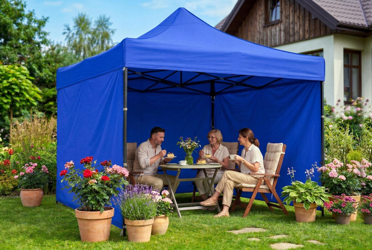Kerti pavilon 3 × 3 m, 3 oldalfallal, kék J-430003