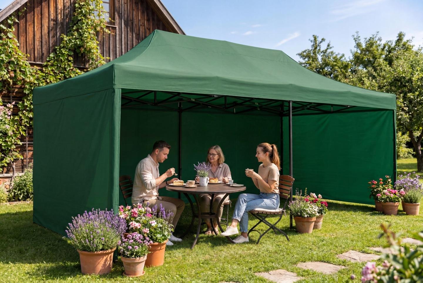 Party šator 3 × 6 m s 3 bočne stijenke, zeleni J-430102