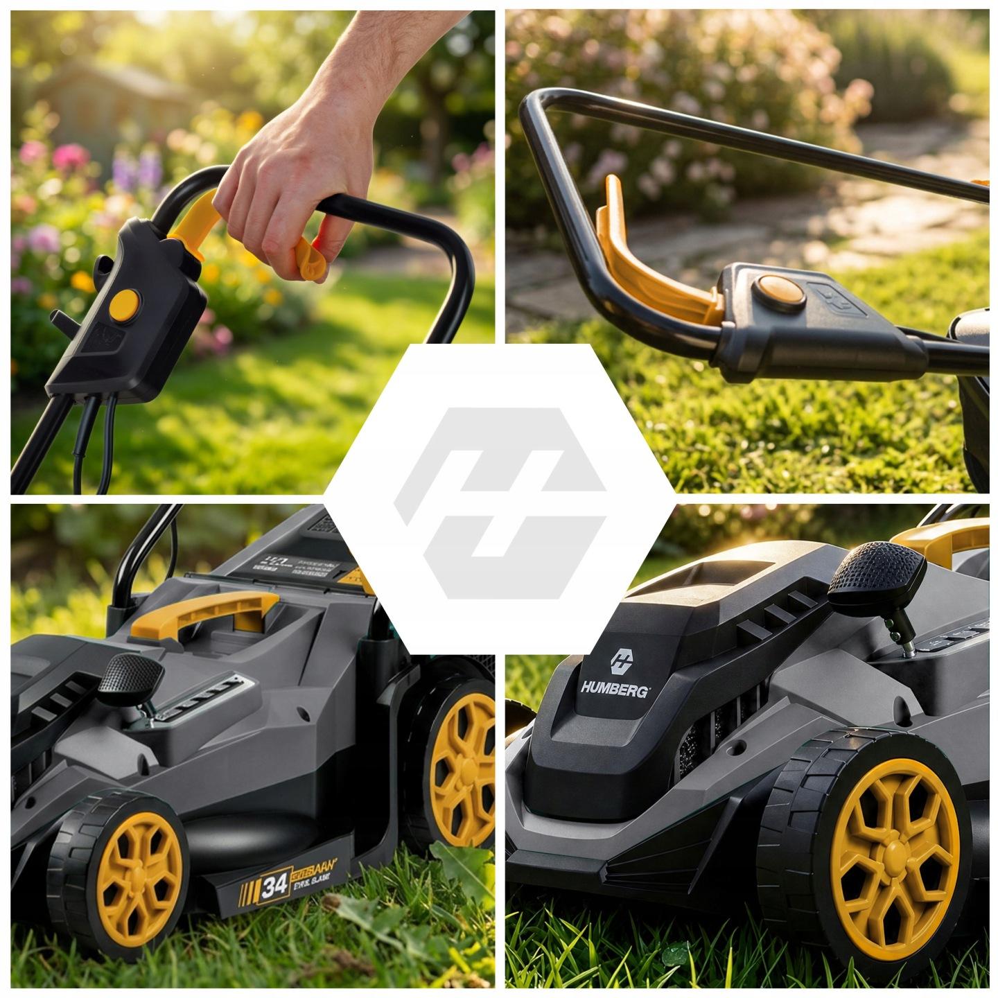 Imagine produs 11: Mașină de tuns gazon electrică Humberg HM-612 1400 W 34 cm cu coș colector de 30 l J-561200