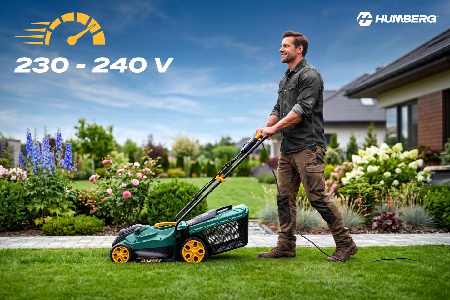 Imagine produs 3: Mașină de tuns gazon electrică Humberg HM-612 1400 W, 34 cm, cu colector de iarbă de 30 l J-561201
