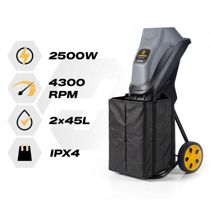 Imagine produs 2: Triturator electric de crengi Humberg HM-650 2500 W, 44 mm, 2 x sac de colectare 45 l J-565000