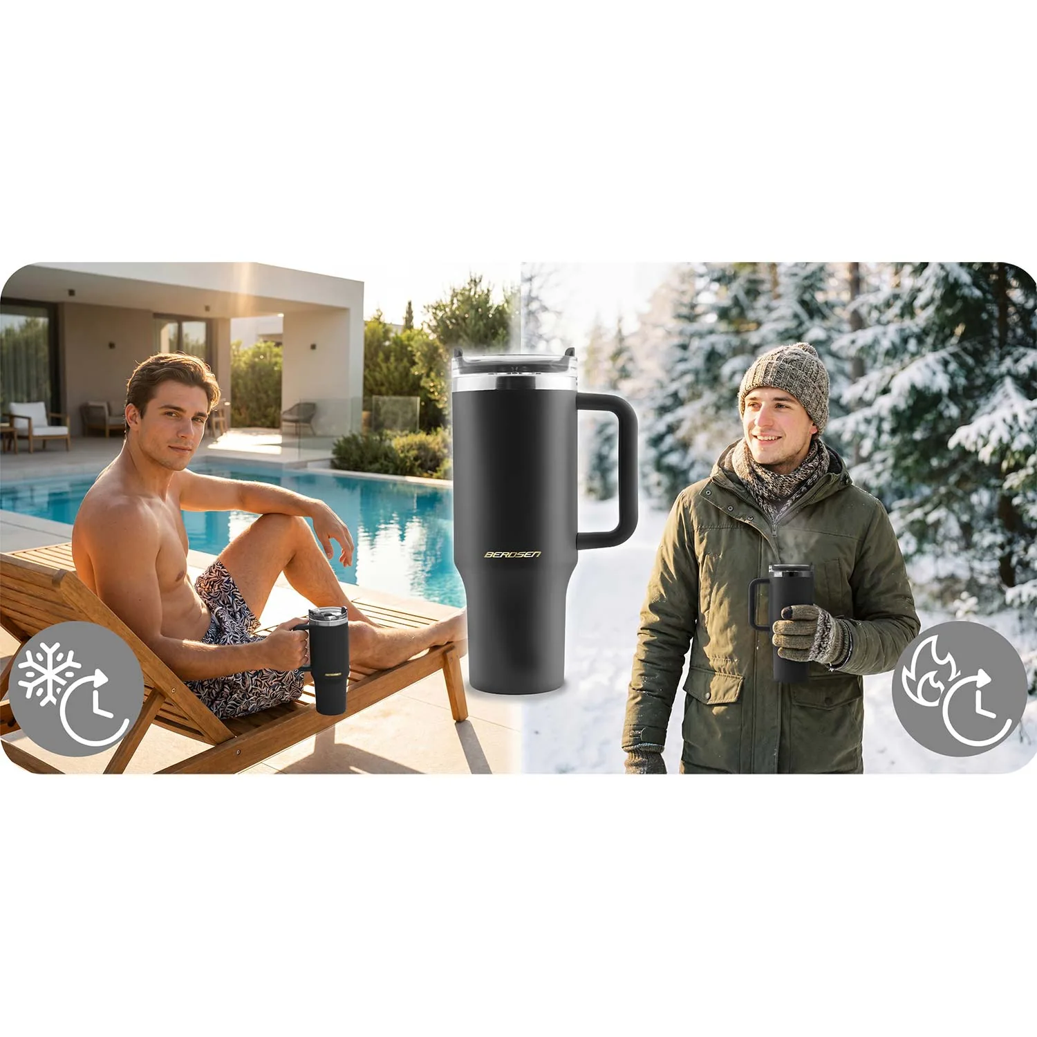 Termékkép 13: Vákuumos termoszpohár szívószálkészlettel 1180 ml Berdsen, fekete