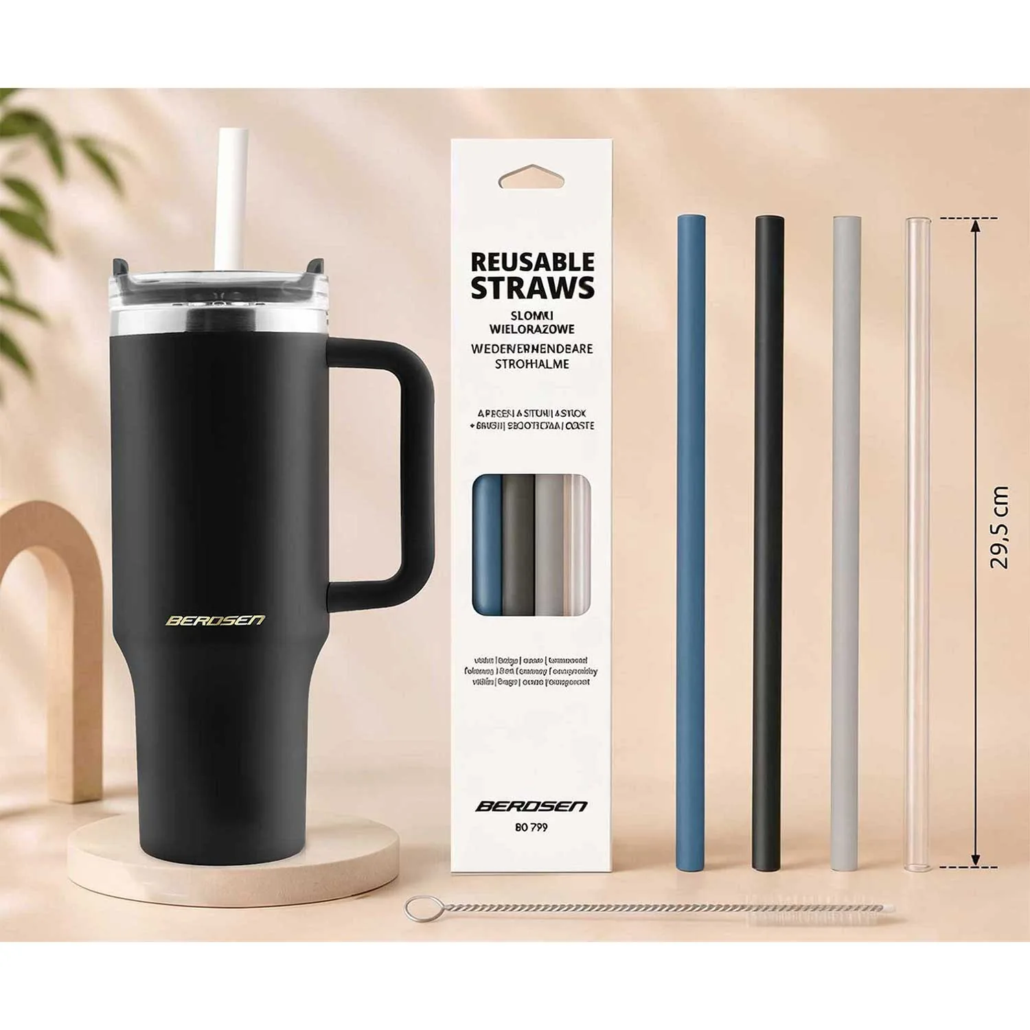 Termékkép 15: Vákuumos termoszpohár szívószálkészlettel 1180 ml Berdsen, fekete