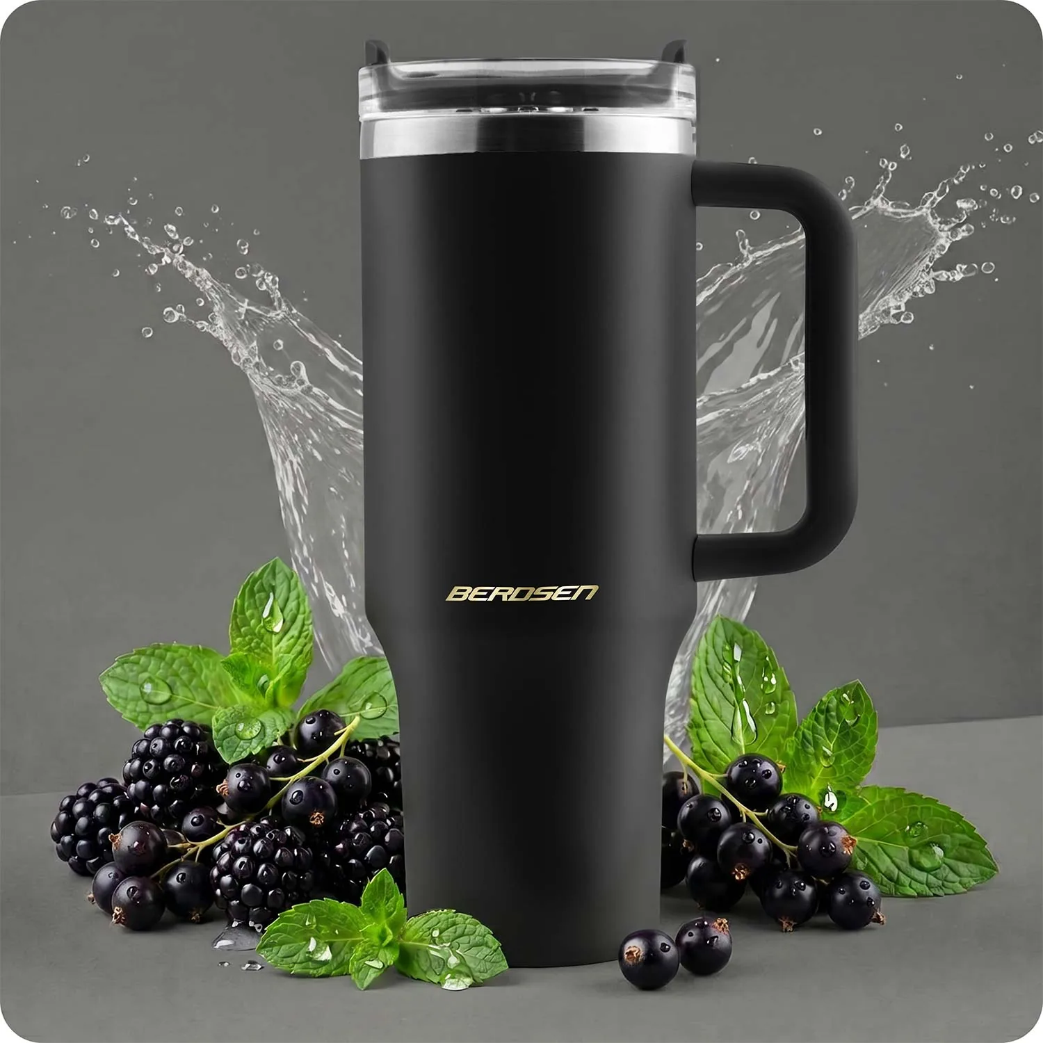 Termékkép 3: Vákuumos termoszpohár szívószálkészlettel 1180 ml Berdsen, fekete