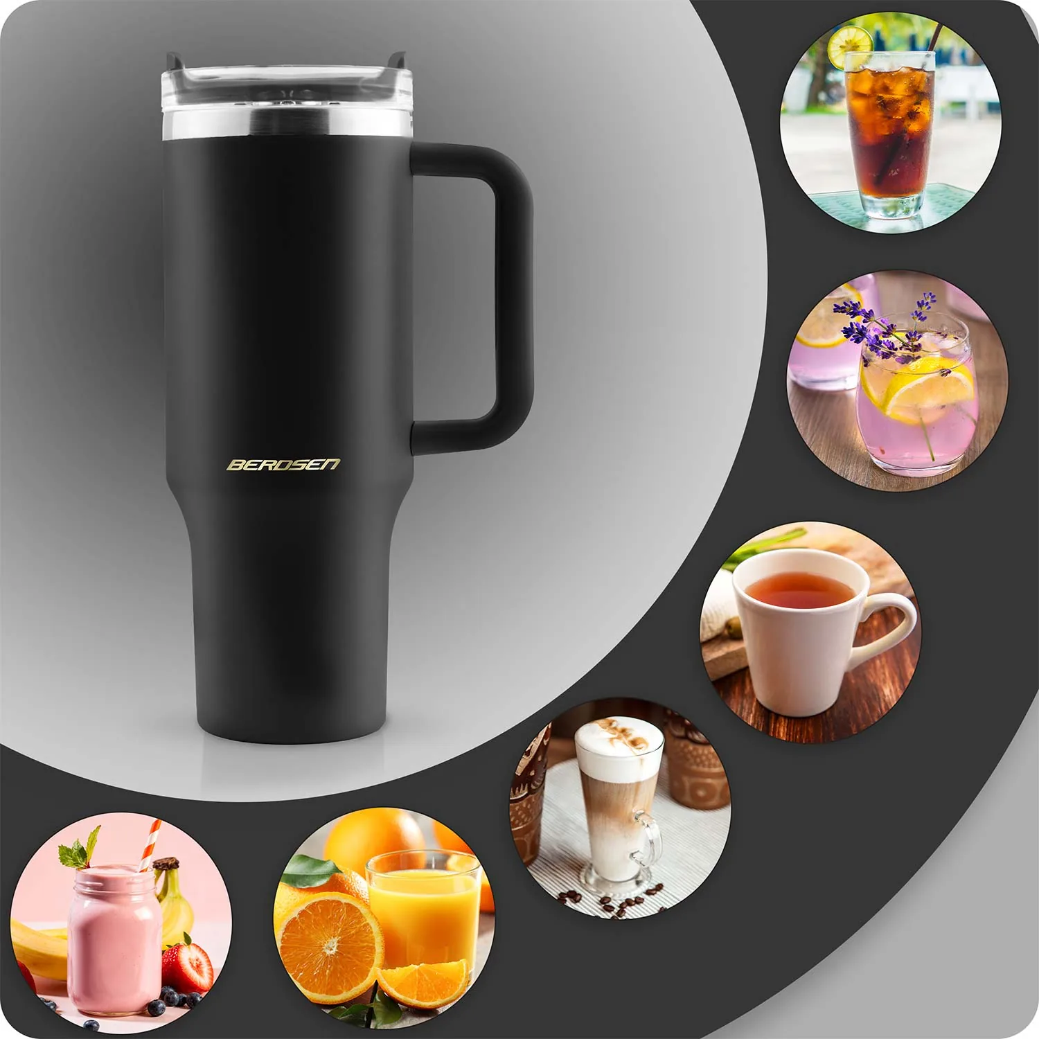 Termékkép 8: Vákuumos termoszpohár szívószálkészlettel 1180 ml Berdsen, fekete