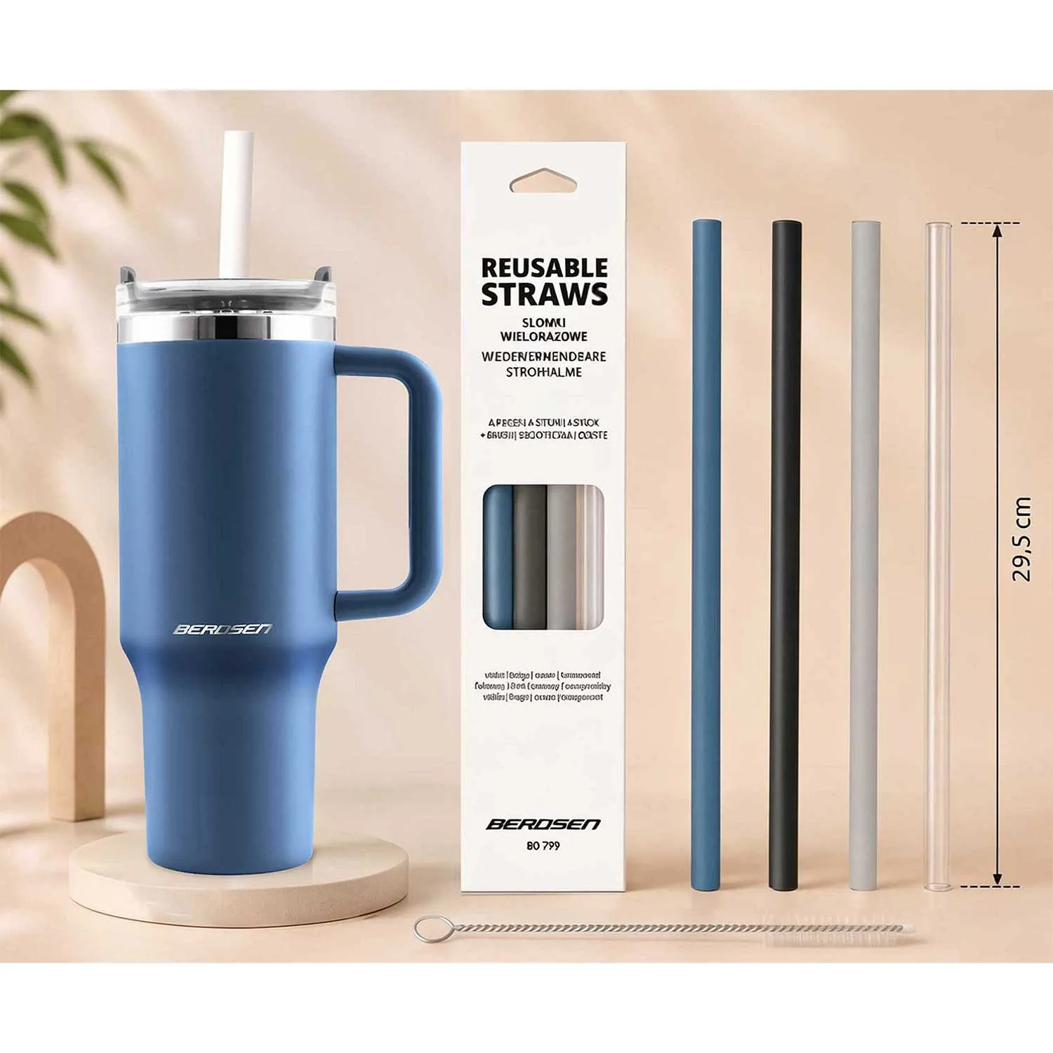 Termékkép 15: Vákuumos termoszpohár szívószálkészlettel 1180 ml Berdsen sötétkék