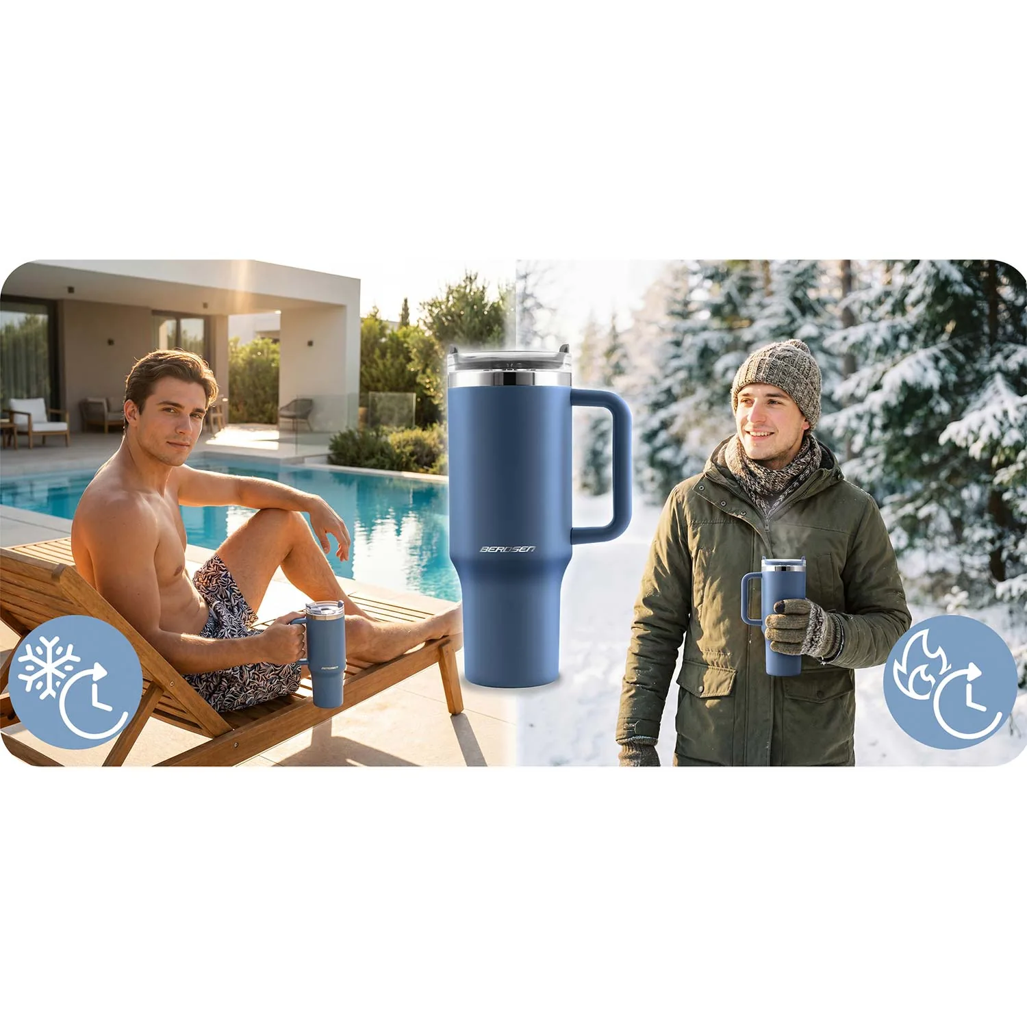 Termékkép 13: Vákuumos termoszpohár szívószálkészlettel 1180 ml Berdsen sötétkék