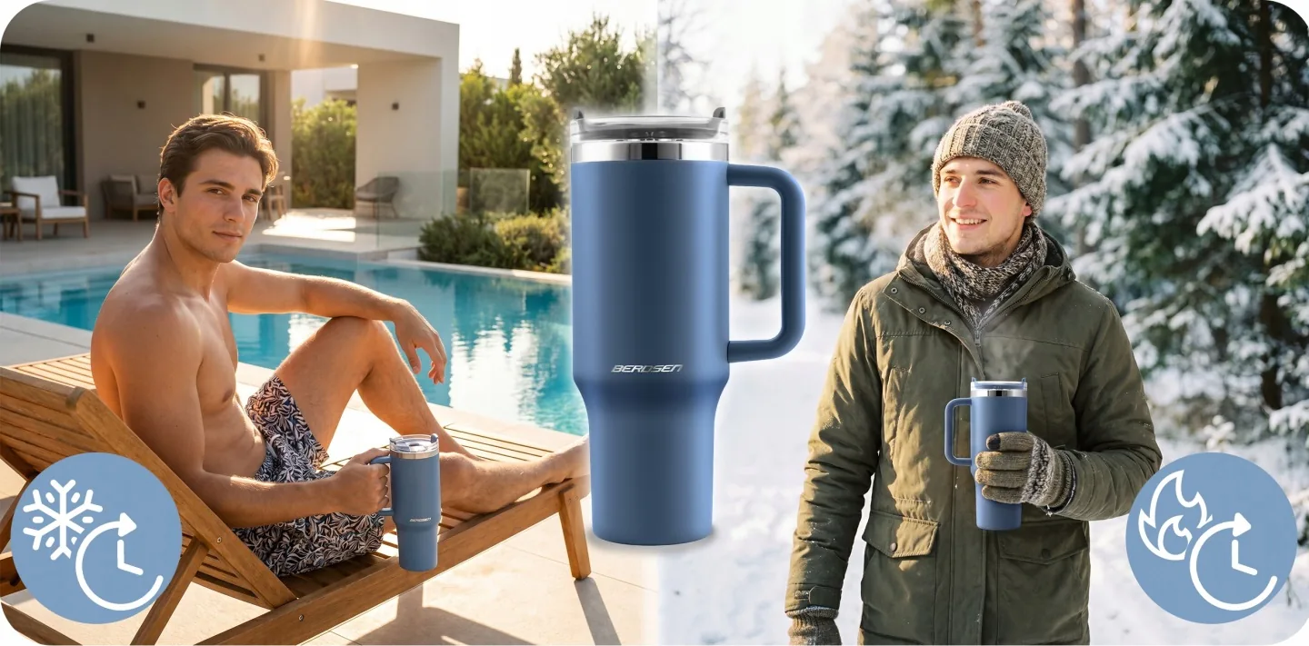 Detail produktu 7: Vakuový termohrnek se sadou brček 1180 ml Berdsen tmavě modrý