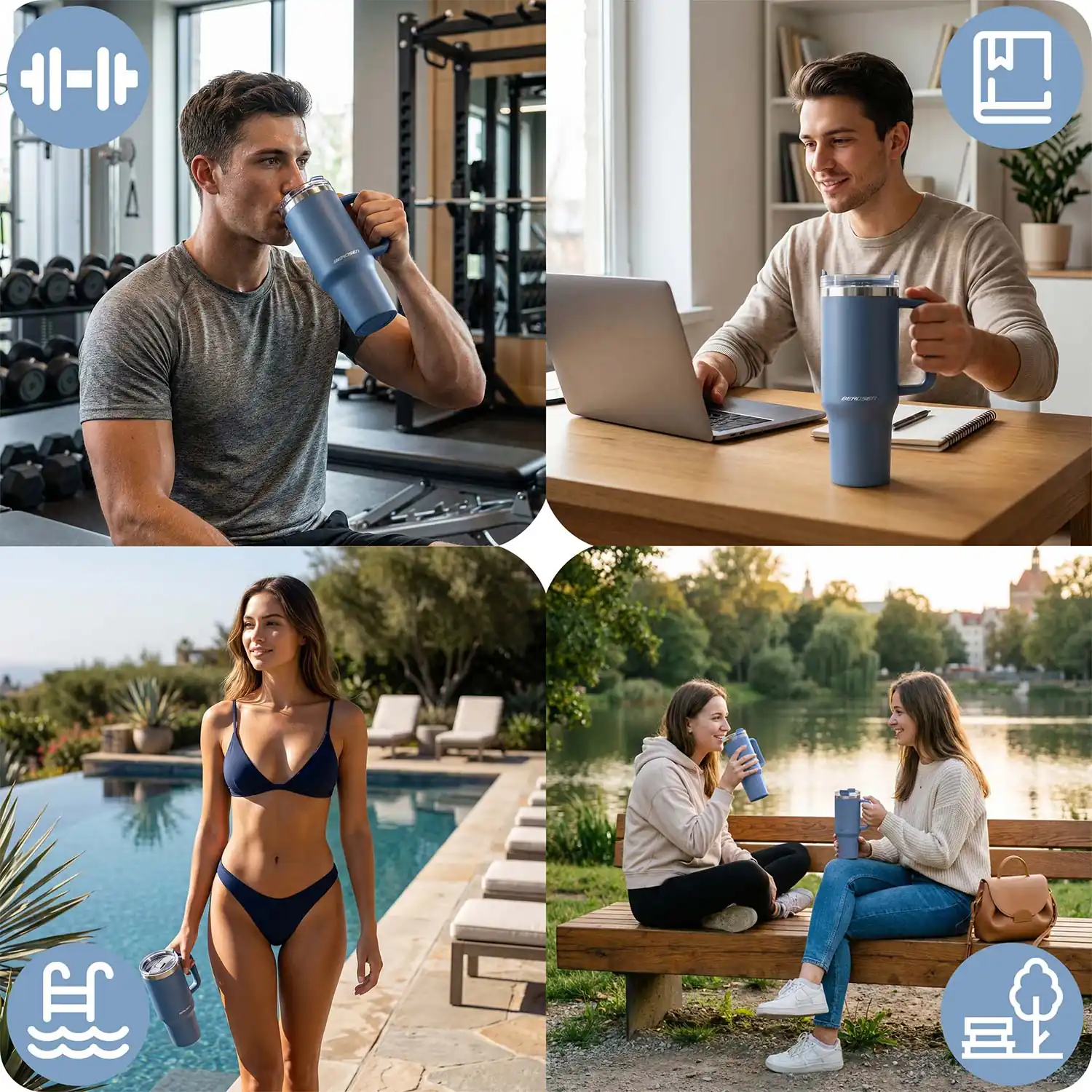 Termékkép 7: Vákuumos termoszpohár szívószálkészlettel 1180 ml Berdsen sötétkék