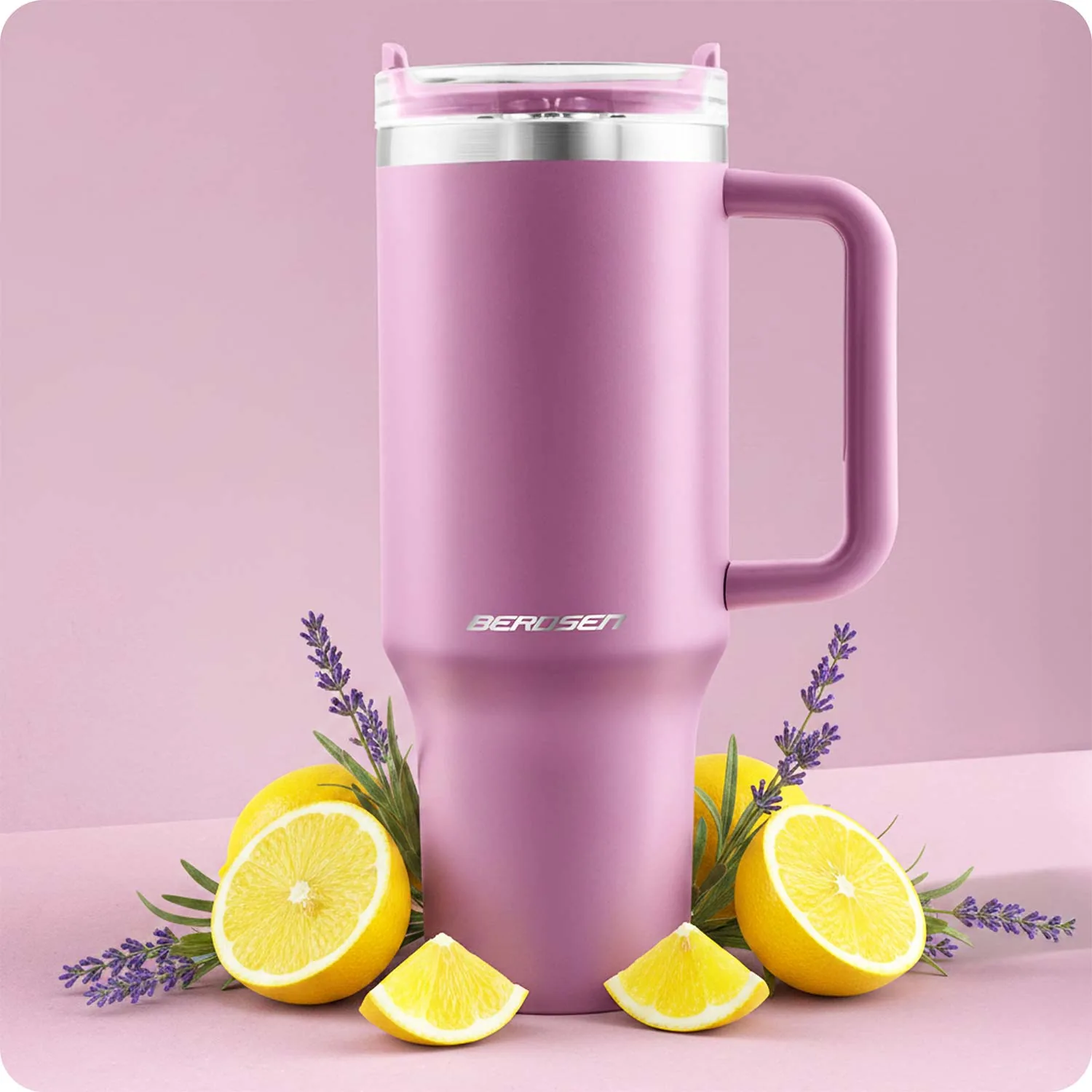 Termékkép 3: Berdsen vákuumos termoszbögre szívószál-készlettel, 1180 ml, rózsaszín