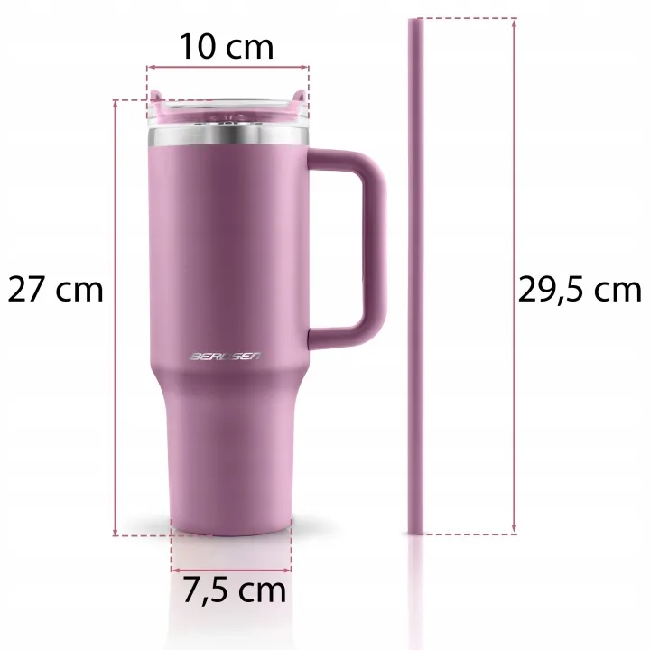 Detail produktu 12: Vakuový termohrnek se sadou brček 1180 ml Berdsen růžový