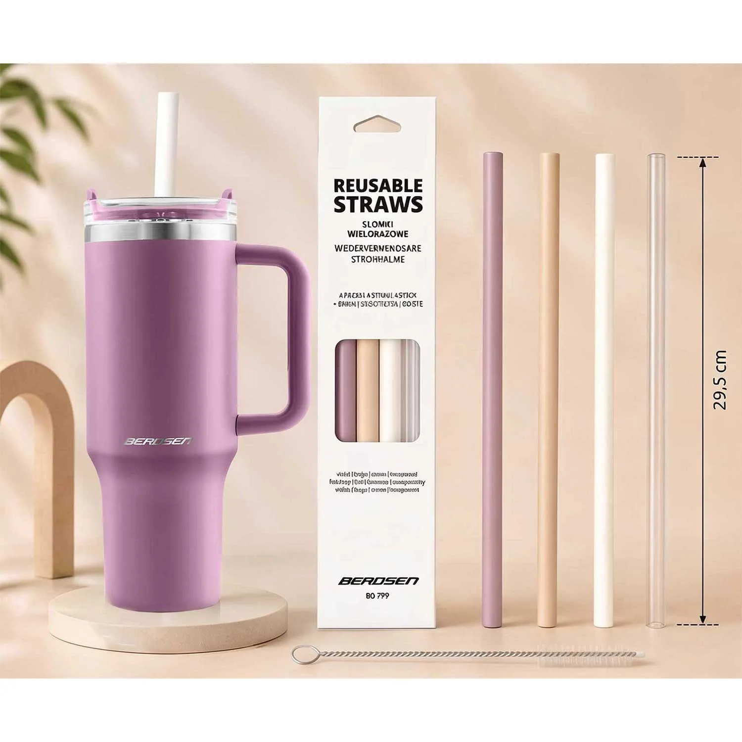 Termékkép 14: Berdsen vákuumos termoszbögre szívószál-készlettel, 1180 ml, rózsaszín