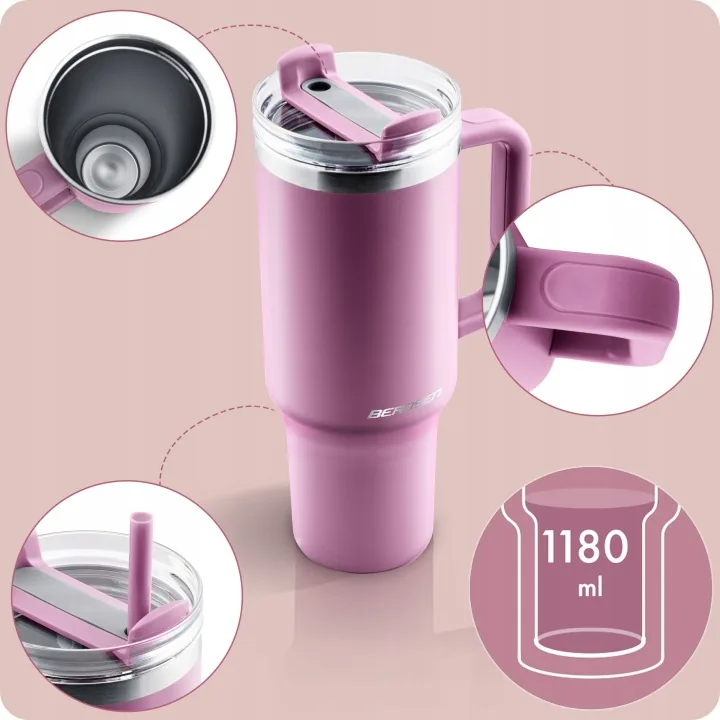 Detail produktu 6: Vakuový termohrnek se sadou brček 1180 ml Berdsen růžový