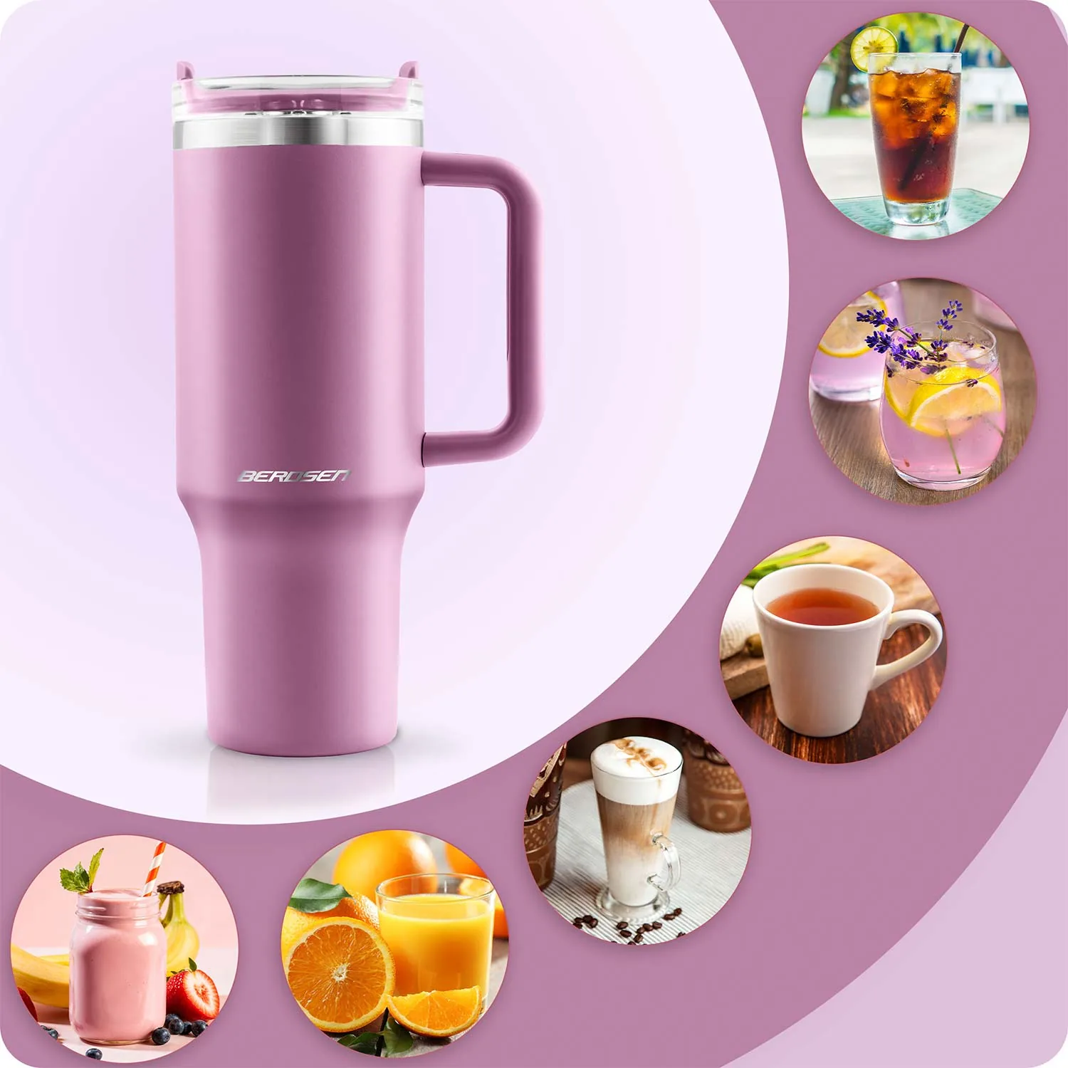 Termékkép 8: Berdsen vákuumos termoszbögre szívószál-készlettel, 1180 ml, rózsaszín