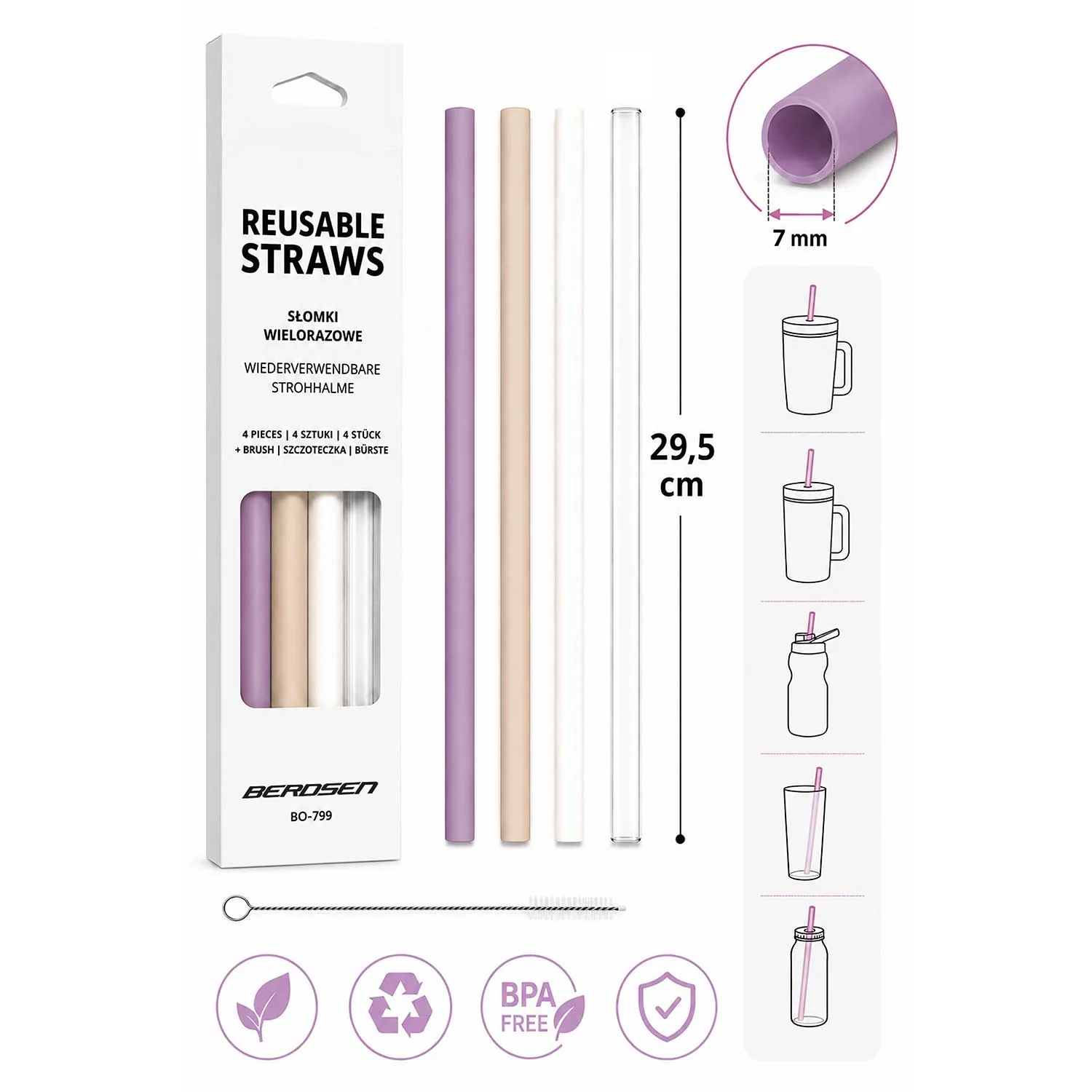 Termékkép 13: Berdsen vákuumos termoszbögre szívószál-készlettel, 1180 ml, rózsaszín