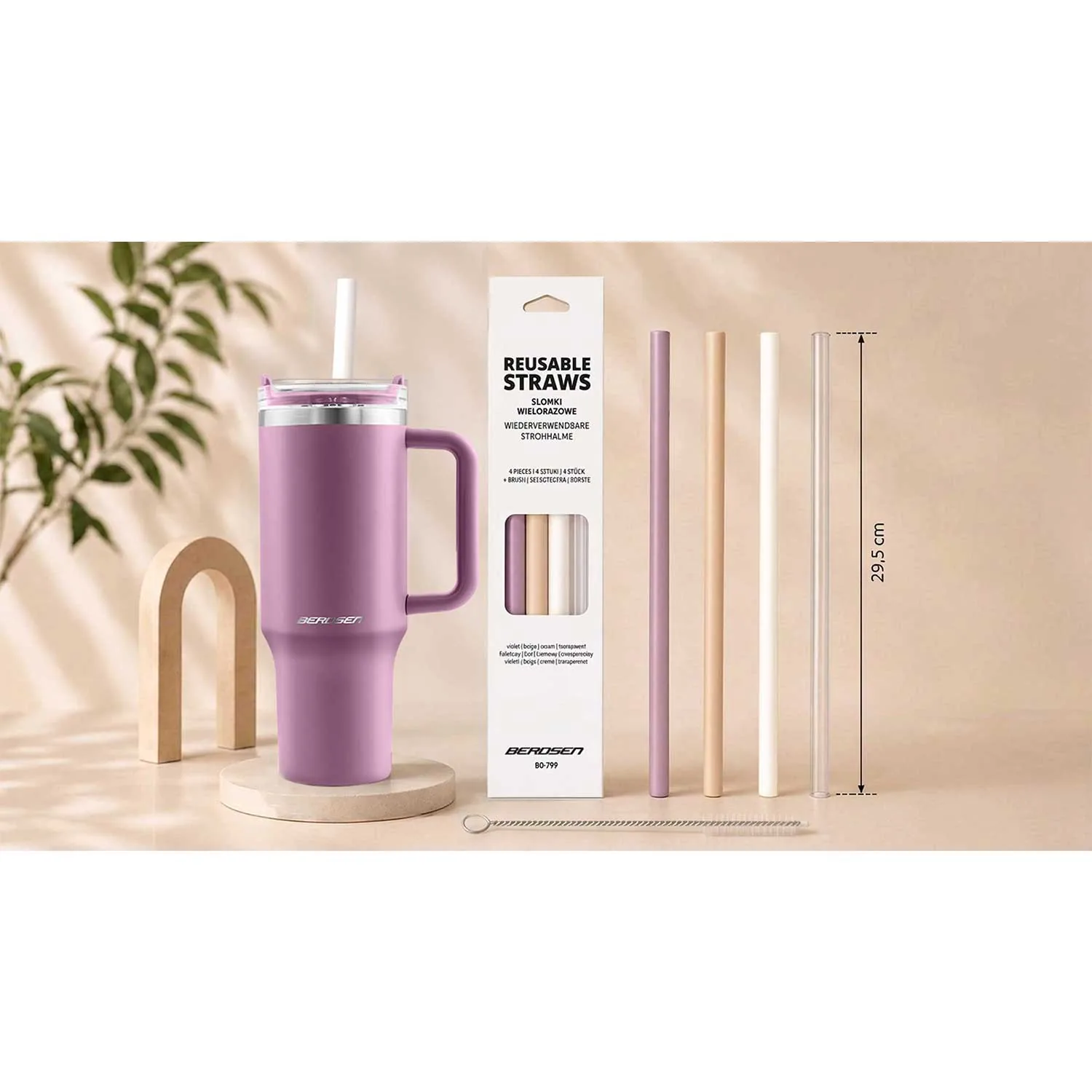 Termékkép 16: Berdsen vákuumos termoszbögre szívószál-készlettel, 1180 ml, rózsaszín