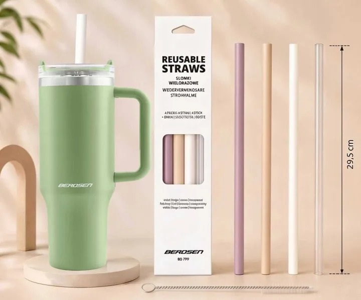 Termékkép 4: Vákuumos termoszpohár szívószálkészlettel 1180 ml Berdsen zöld