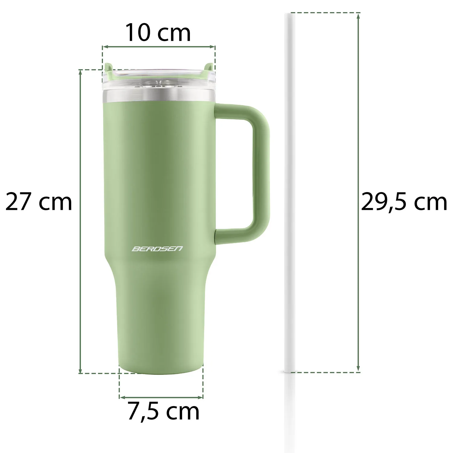 Termékkép 12: Vákuumos termoszpohár szívószállal, 1180 ml, Berdsen, zöld