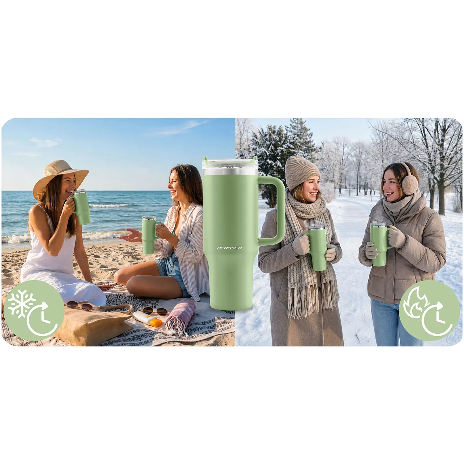 Termékkép 6: Vákuumos termoszpohár szívószállal, 1180 ml, Berdsen, zöld