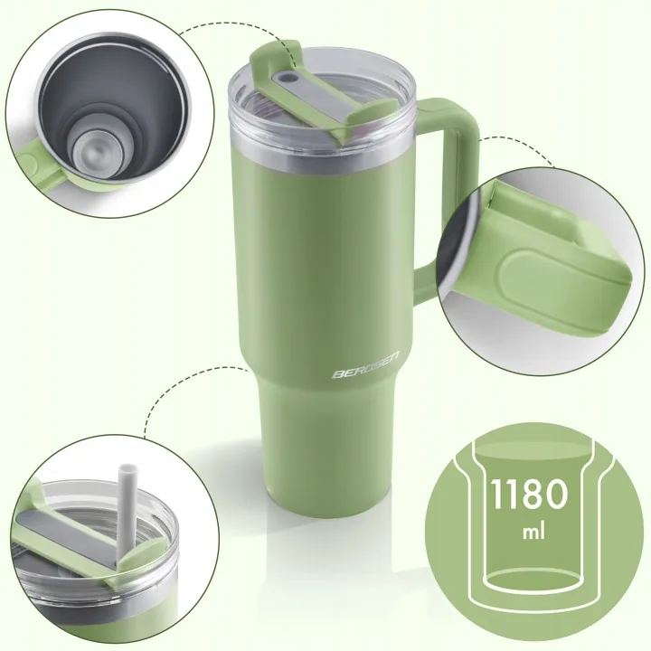 Detail produktu 4: Vakuový termohrnek se slámkou 1180 ml Berdsen zelený