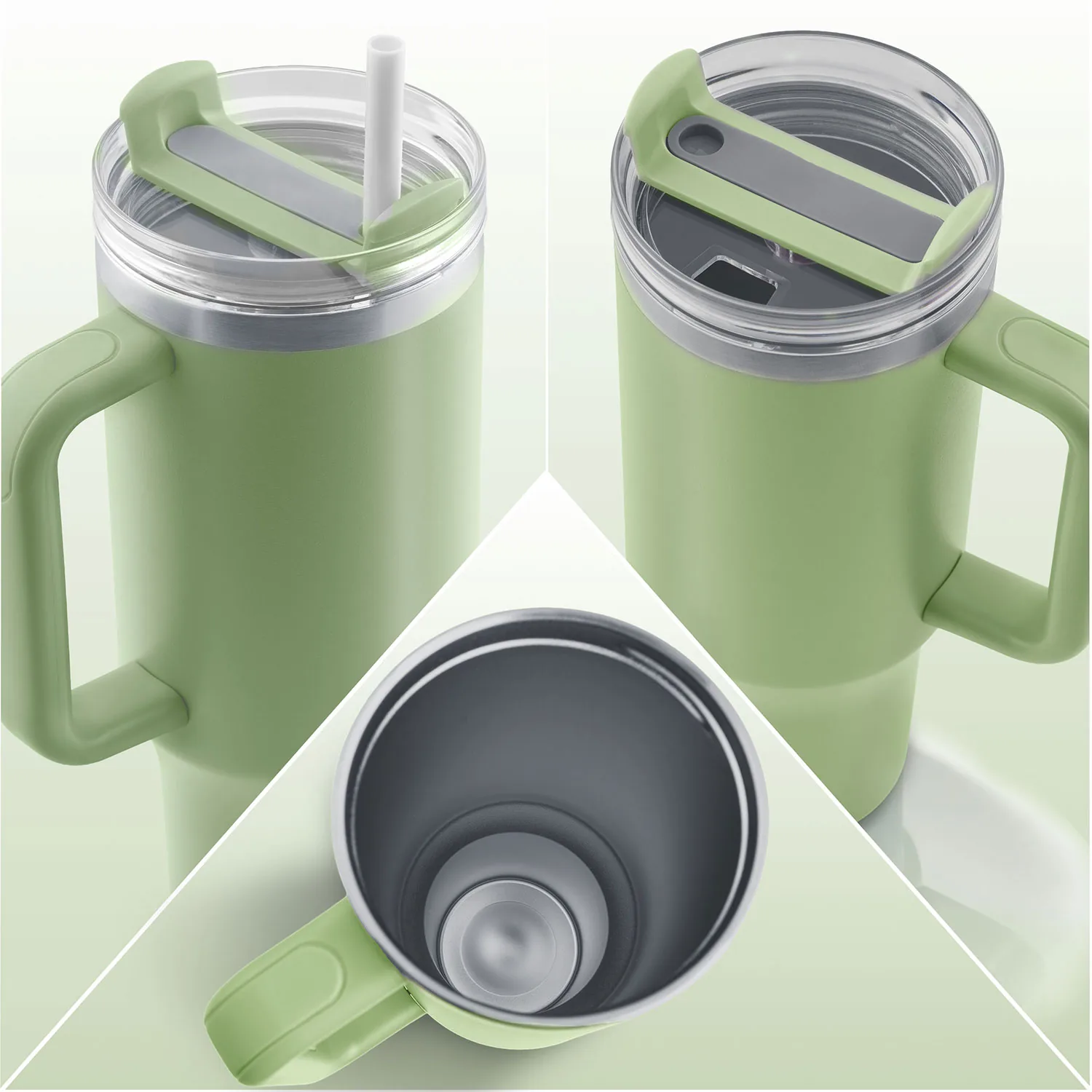 Termékkép 9: Vákuumos termoszpohár szívószállal, 1180 ml, Berdsen, zöld