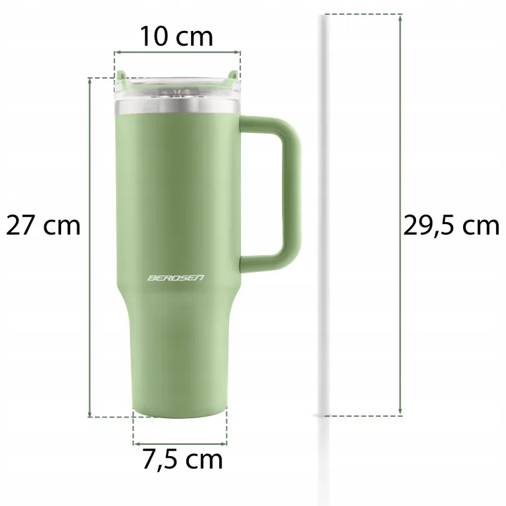 Detail produktu 10: Vakuový termohrnek se slámkou 1180 ml Berdsen zelený
