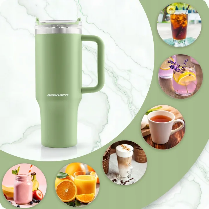 Detail produktu 7: Vakuový termohrnek se slámkou 1180 ml Berdsen zelený