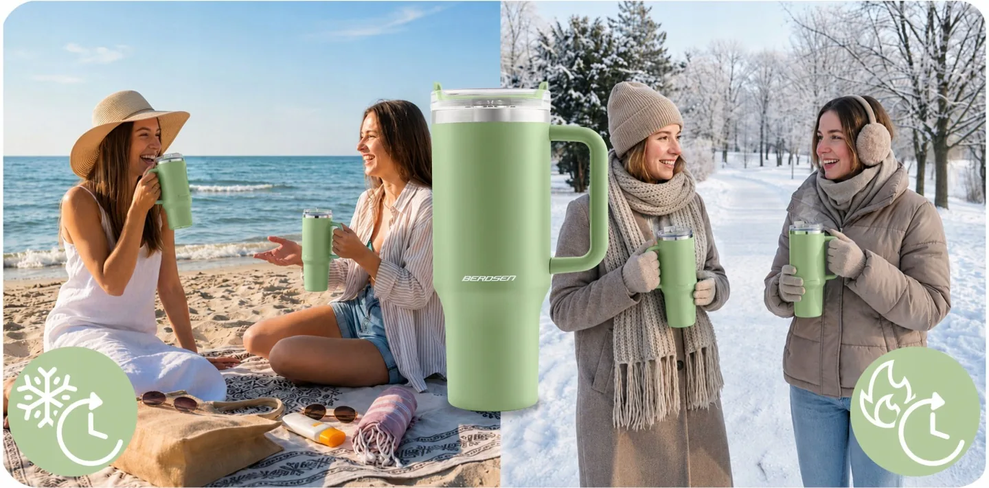 Detail produktu 5: Vakuový termohrnek se slámkou 1180 ml Berdsen zelený