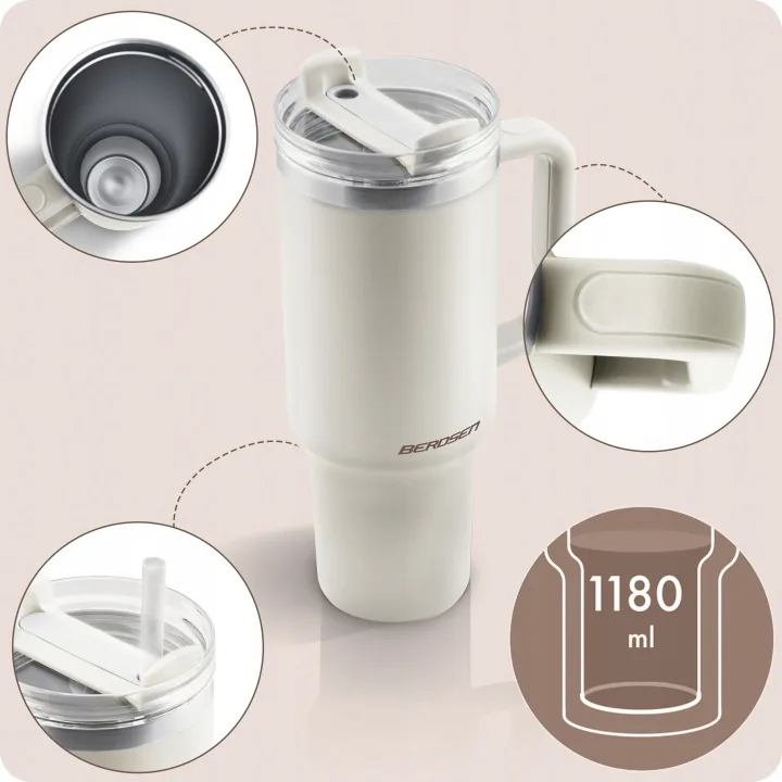 Detail produktu 6: Vakuový termohrnek se sadou brček 1180 ml Berdsen krémový