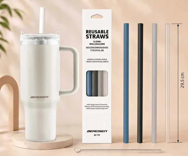 Detail produktu 4: Vakuový termohrnek se sadou brček 1180 ml Berdsen krémový