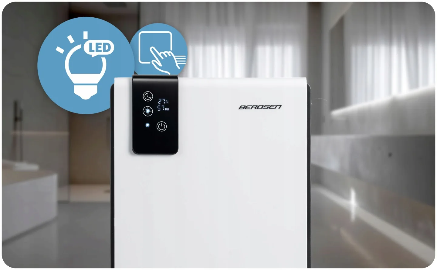Termékkép 18: Páramentesítő – nedvességelnyelő 800 ml/24 h, higrosztátos Berdsen BD-856, fehér
