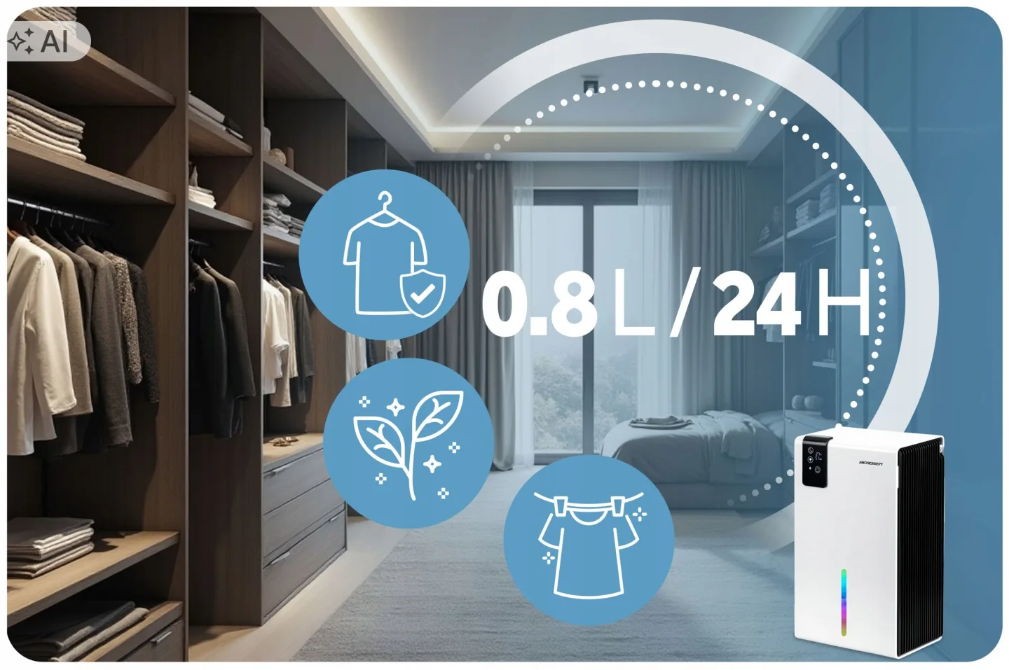 Termékkép 7: Páramentesítő – nedvességelnyelő 800 ml/24 h, higrosztátos Berdsen BD-856, fehér