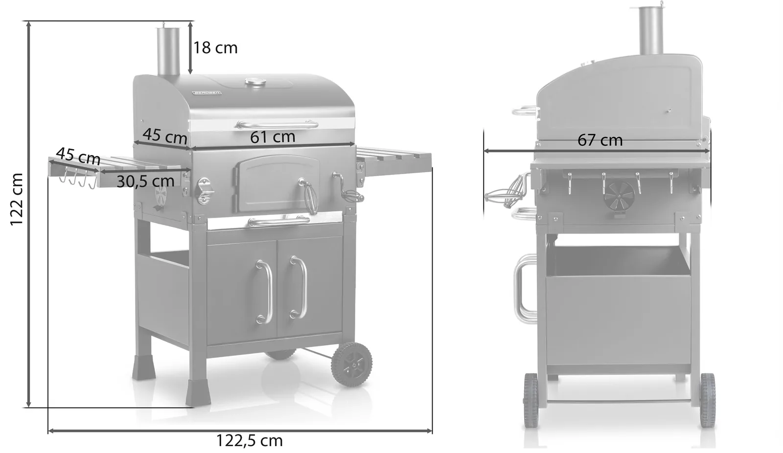Termékkép 14: Berdsen BD-893 kerti faszenes grill fedéllel, kéménnyel és öntöttvas ráccsal J-389300