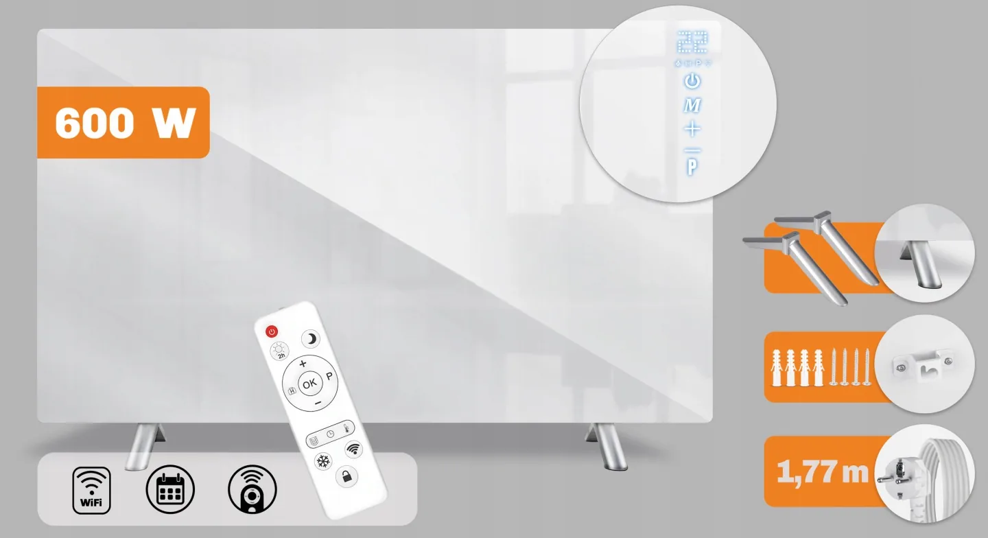 Infracrveni panelni grijač 600 W Berdsen BD-984, daljinski upravljač, Wi-Fi aplikacija