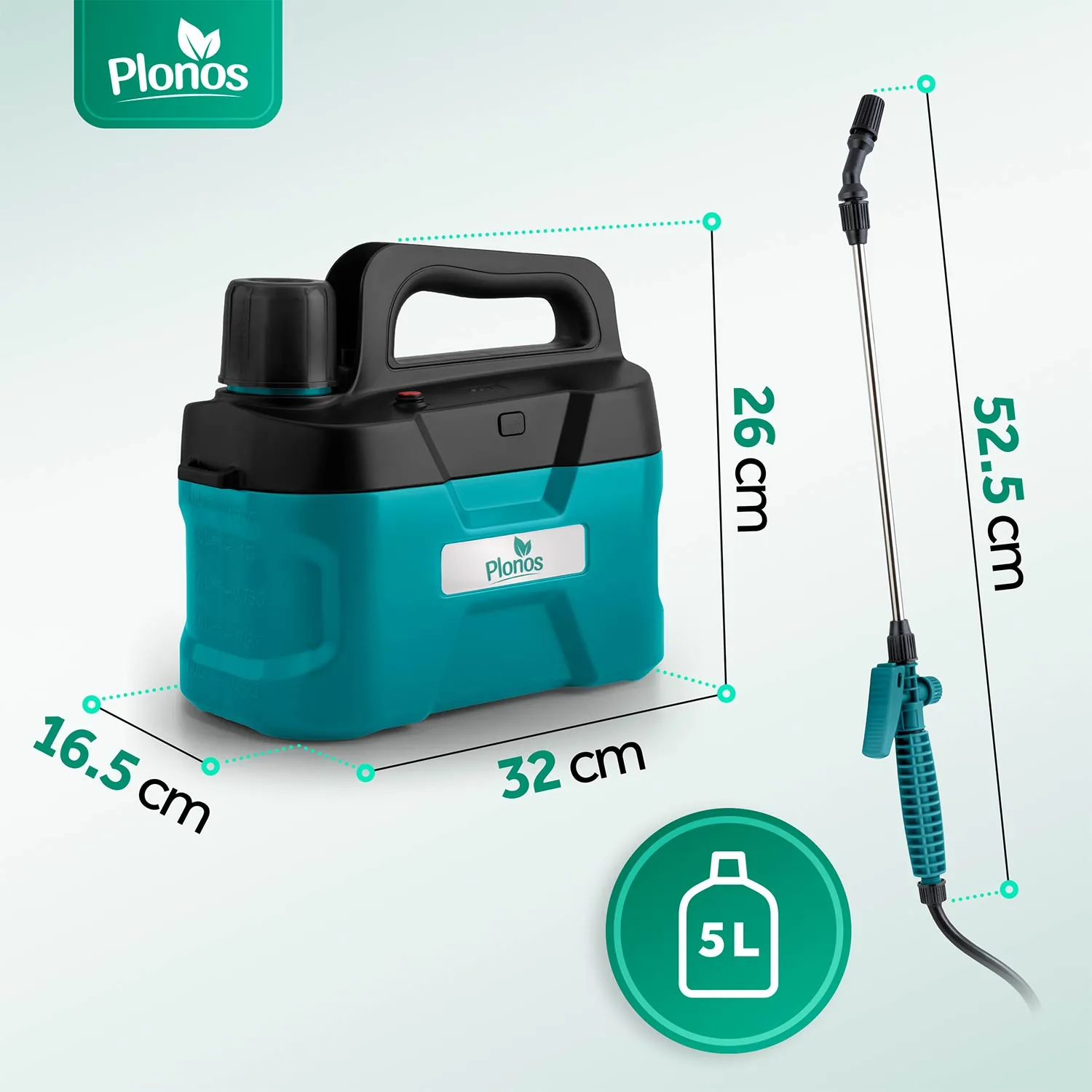 Termékkép 14: Akkumulátoros nyomáspermetező 5 l, állítható fúvókával, Plonos PL-607 J-460700
