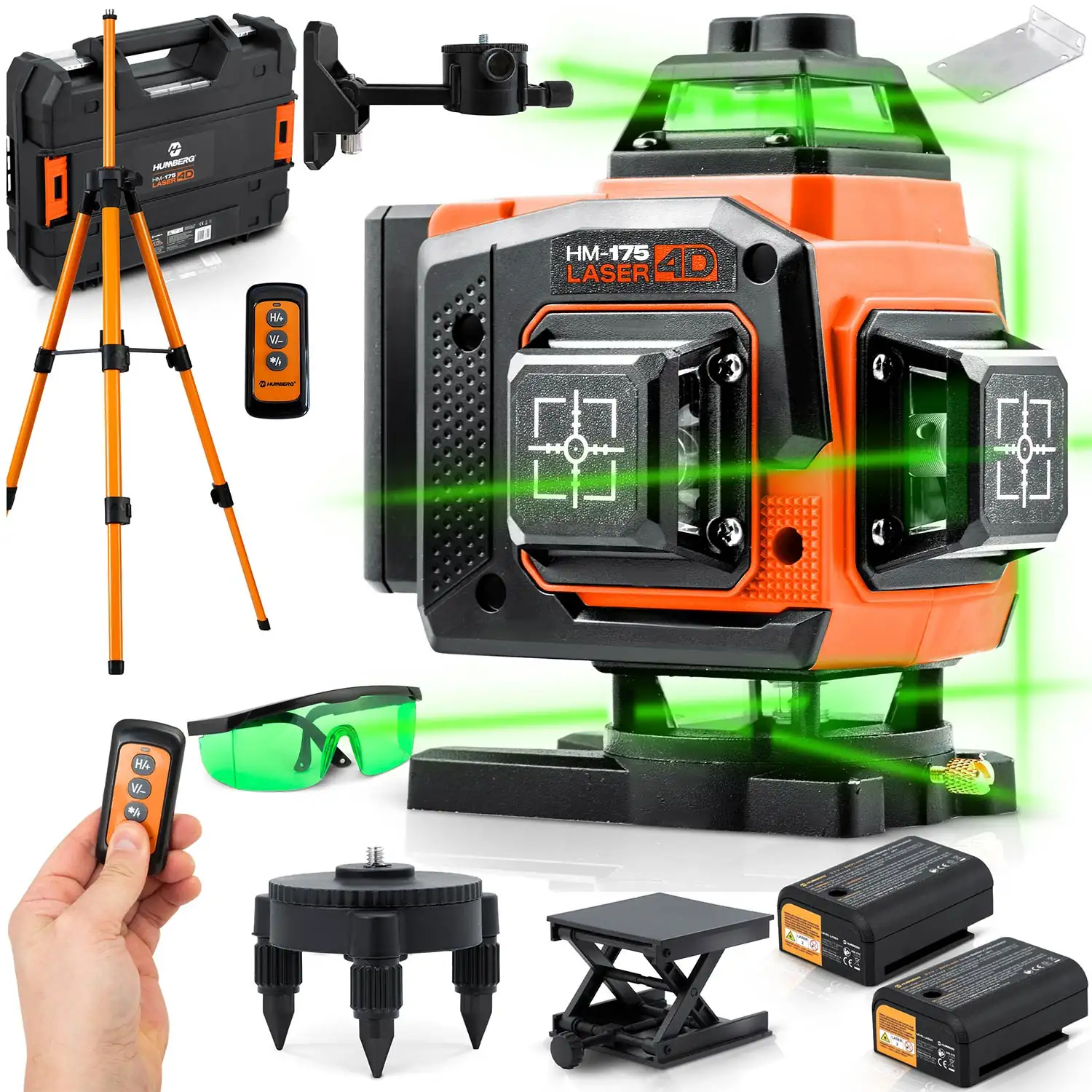 Križni laserski nivelir v kovčku + dodatna oprema Humberg HM-175