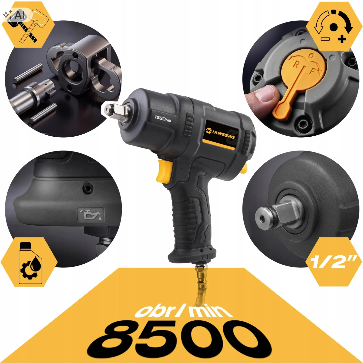 Imagine produs 3: Cheie pneumatică de impact 1560 Nm Humberg HM-261