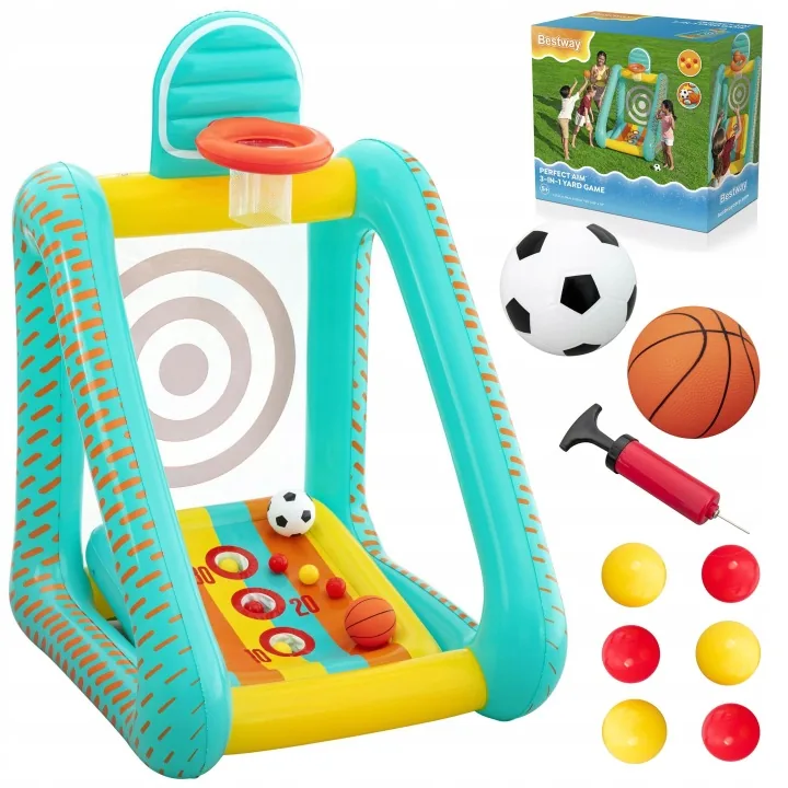Nafukovací zahradní herní set 3 v 1 basketbal, fotbal, terč 127x109x178 cm Bestway 52813
