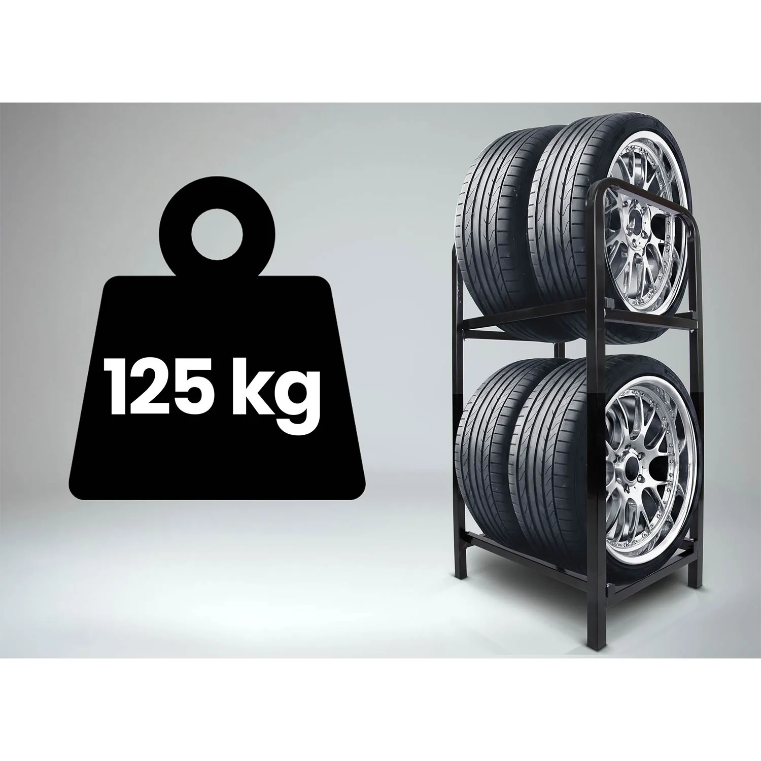 Termékkép 2: Gumitároló állvány és keréktartó, fém polc 4 gumiabroncshoz, Humberg HM-388