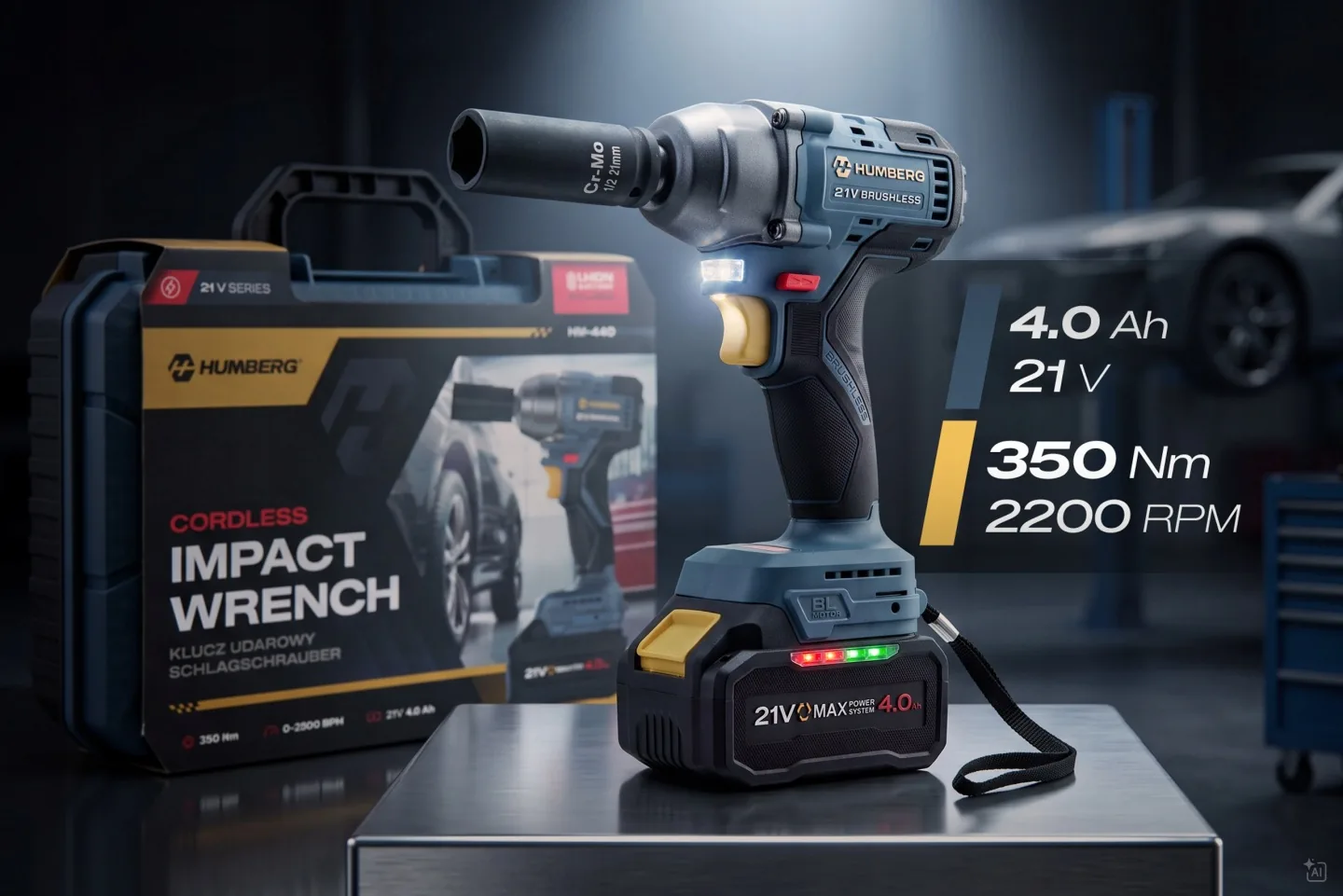 Cheie de impact cu acumulator 21 V 350 Nm Humberg HM-440